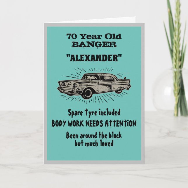 Birthday Vintage Car Create My Own Funny Blue Card (Front)