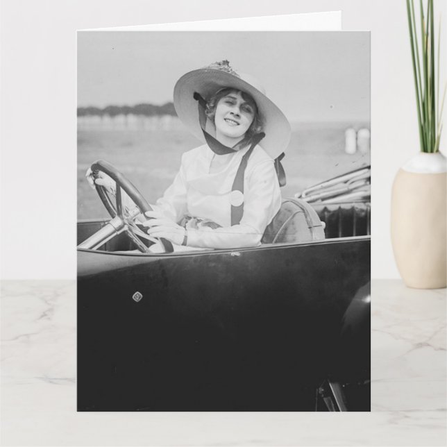 BIRTHDAY VINTAGE GIRL IN CAR ADVENTURE BIG CARD (Front)