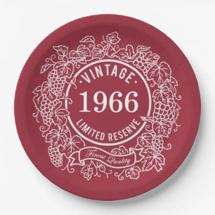 Birthday Vintage Grapevine Wine Stamp Paper Plate
