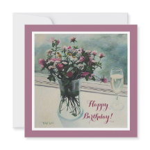 Birthday vintage pink flowers card by Pola.B.Alex