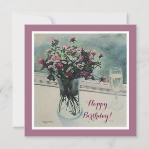 Birthday vintage pink flowers card by Pola.B.Alex