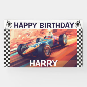 BIRTHDAY VINTAGE RACING CAR BANNER