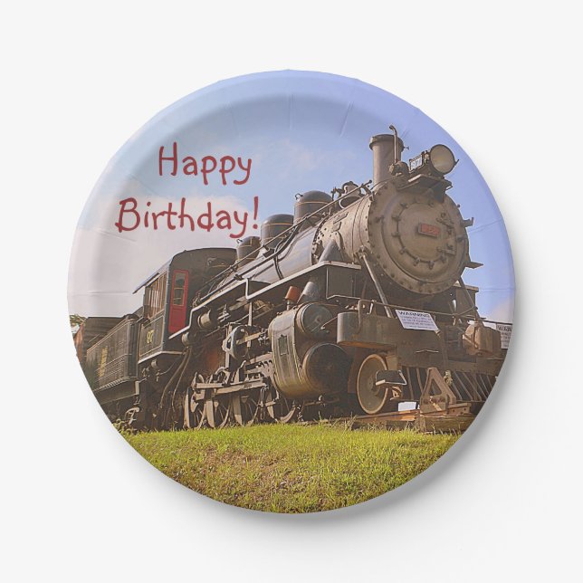 Birthday Vintage Steam Train Paper Plate (Front)