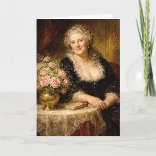 Birthday Vintage Woman Posing with Rose Bouquet Card