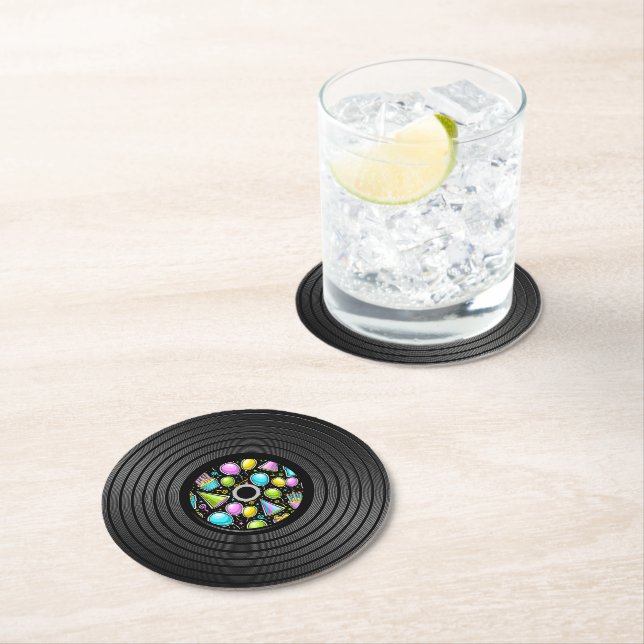 Birthday Vinyl Record Round Paper Coaster (Insitu)