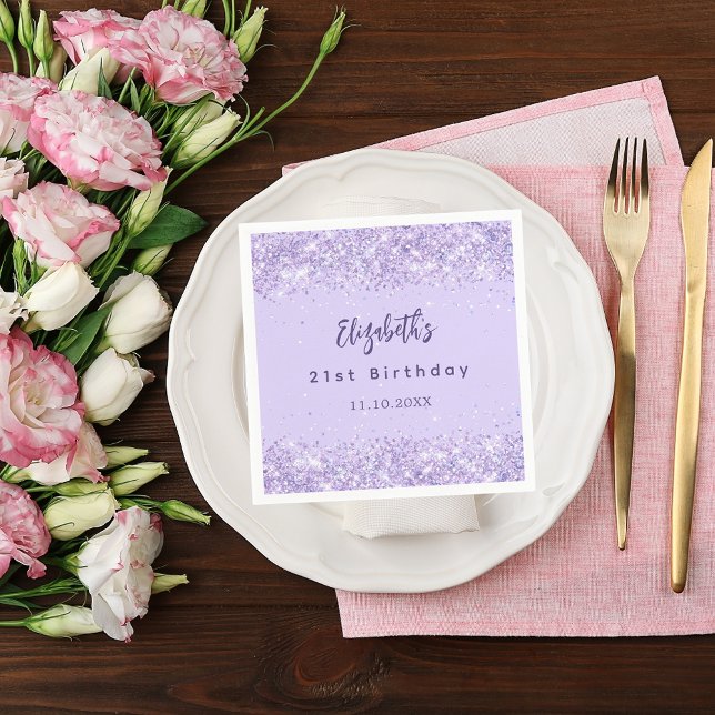 Birthday violet confetti elegant napkin (Creator Uploaded)