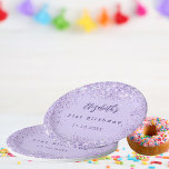 Birthday violet confetti elegant paper plate<br><div class="desc">A trendy violet background. Decorated with confetti.  Personalise and add a name,  age and the date.</div>