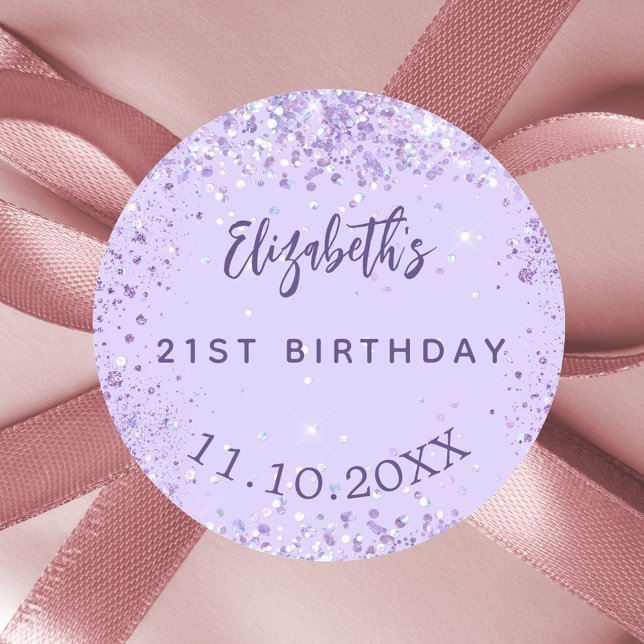 Birthday violet confetti elegant party classic round sticker (Creator Uploaded)