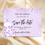 Birthday violet dress party save the date<br><div class="desc">A Save the Date card for a Sweet 16,  16th (or any age) birthday party. A violet,  lavender coloured background decorated with violet faux glitter,  sparkles. Personalise and add a date and name/age.  The text: Save the Date is written with a large trendy hand lettered style script.</div>