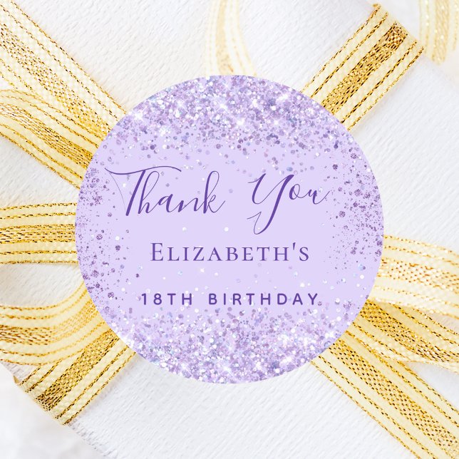 Birthday violet lavender name thank you classic round sticker (Creator Uploaded)