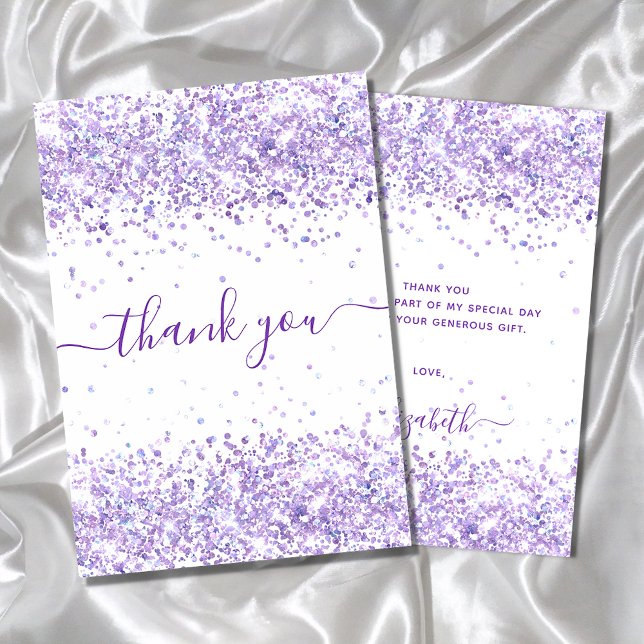 Birthday violet purple glitter thank you card (Creator Uploaded)