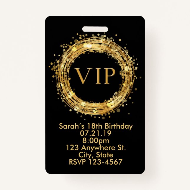 Birthday VIP Pass Badge Invitation ID Badge (Front)