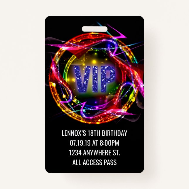 Birthday VIP Pass Badge Invitation ID Badge (Front)