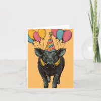 Birthday Warthog with Balloons Birthday Card