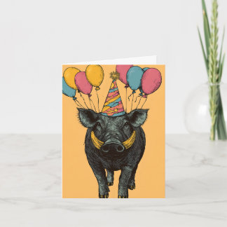 Birthday Warthog with Balloons Birthday Card