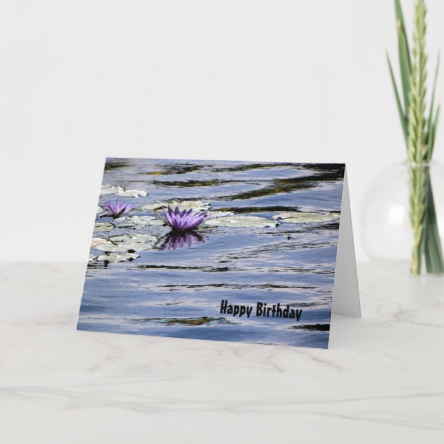 Birthday, Water Lily in Pastel Blue Pond Card (Front)