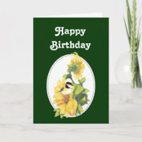 Birthday Watercolor Chickadee and Sunflower