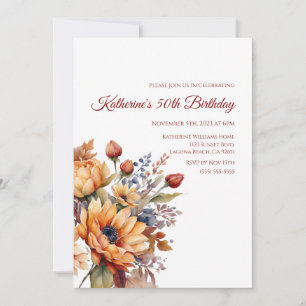 Birthday-Watercolor Fall Flowers- Invitation