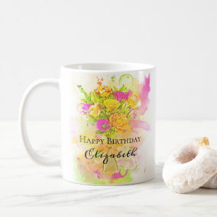 Birthday Watercolor Flower Bouquet Coffee Mug
