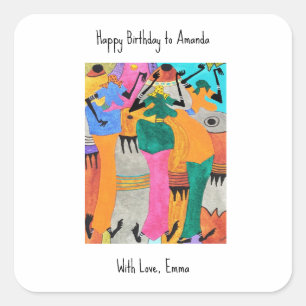 Birthday, watercolor Kenya African Art Joy Dance  Square Sticker