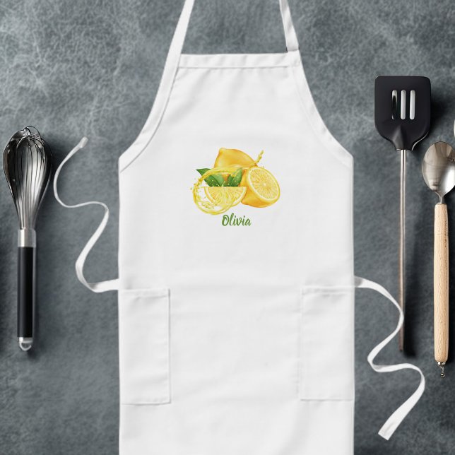 Birthday Watercolor Lemons Simple Personalised  Long Apron (Creator Uploaded)