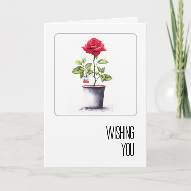 Birthday Watercolor Red Rose Bush Card (Front)