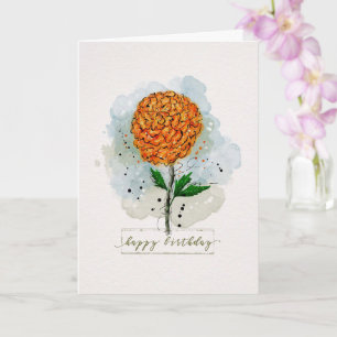 Birthday Watercolor Sketchy Doodle Orange Flower Card