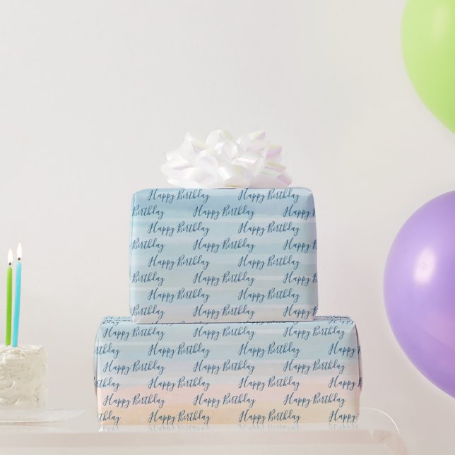 Birthday Watercolor Striped Abstract Wrapping Paper (Party Gifts)