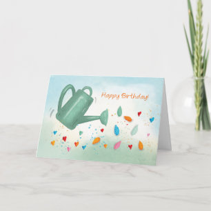 Birthday Watering Can Sprinkling Hearts Card