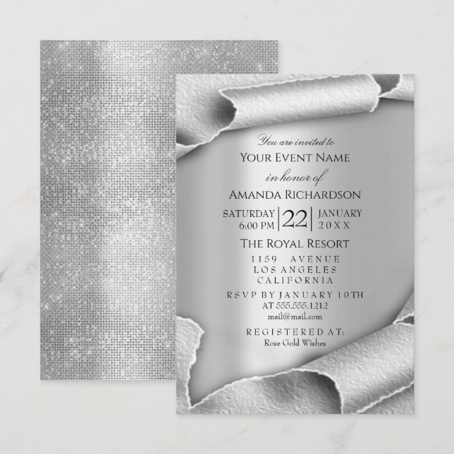 Birthday Wedding Anniversary 3D Grey Silver Invitation (Front/Back)
