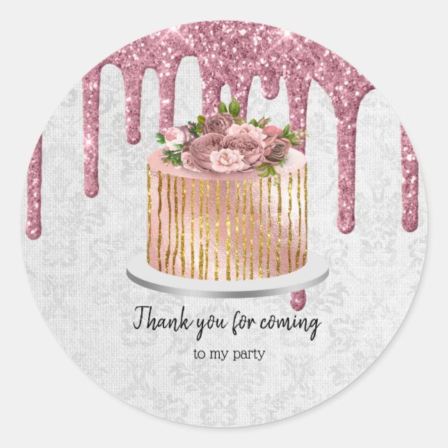 Birthday Wedding Cake Drips Classic Round Sticker (Front)