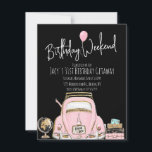 Birthday Weekend Travel Birthday Glitter Pink  Invitation<br><div class="desc">Birthday Weekend Travel Invitations with Faux Glitter</div>
