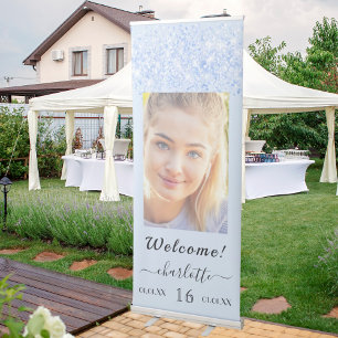 Birthday welcome baby blue glitter dust photo retractable banner