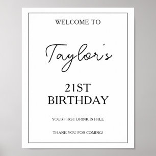 Birthday Welcome Personalised Black and White   Poster