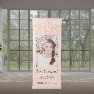 Birthday welcome rose gold photo retractable banner