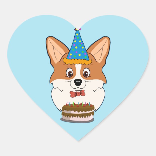 Birthday Welsh Corgi Cartoon Heart Sticker (Front)