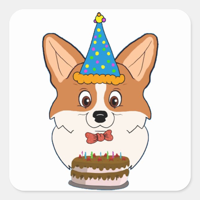 Birthday Welsh Corgi Cartoon Square Sticker (Front)