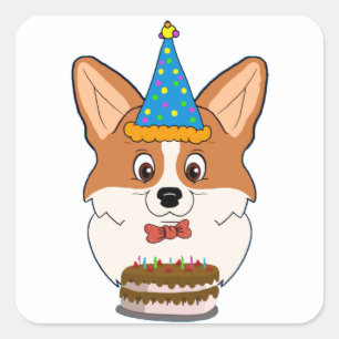 Birthday Welsh Corgi Cartoon Square Sticker