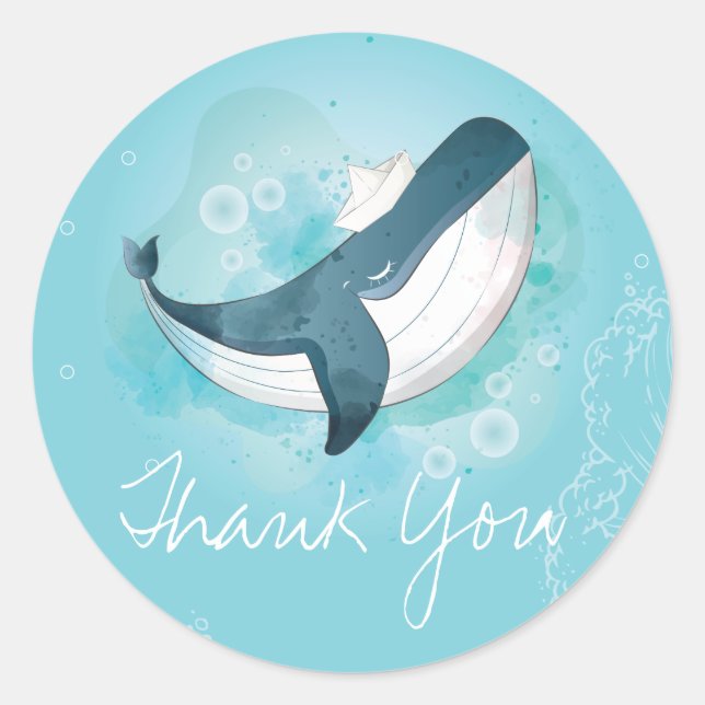 Birthday Whale Thank you Classic Round Sticker (Front)