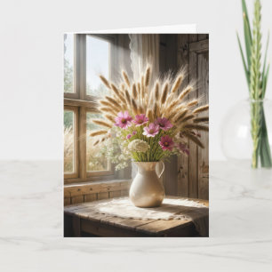 Birthday Wheat Stalk Wildflower Bouquet Card