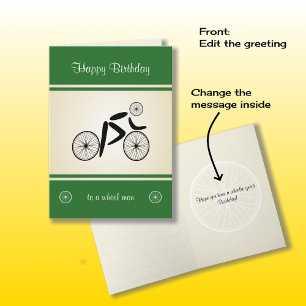 Birthday wheel man funny cyclist green card