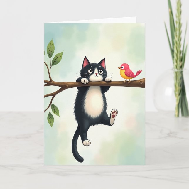 Birthday Whimsical Cat Card (Front)