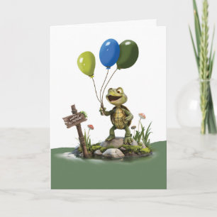 Birthday Whimsical Turtle Holding Balloons Card