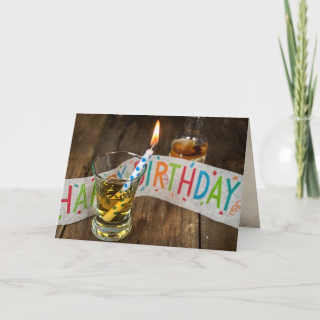 Birthday Whiskey Shot Glass With Candle Card (Front)