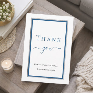Birthday white blue elegant thank you card