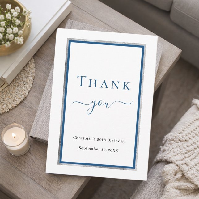 Birthday white blue elegant thank you card (Creator Uploaded)