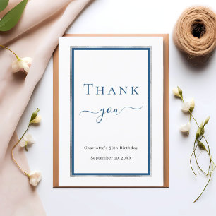 Birthday white blue elegant thank you card