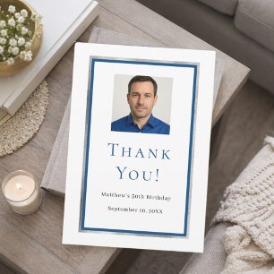 Birthday white blue photo thank you card