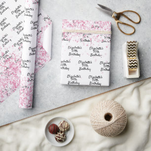 Birthday white blush pink glitter name wrapping paper