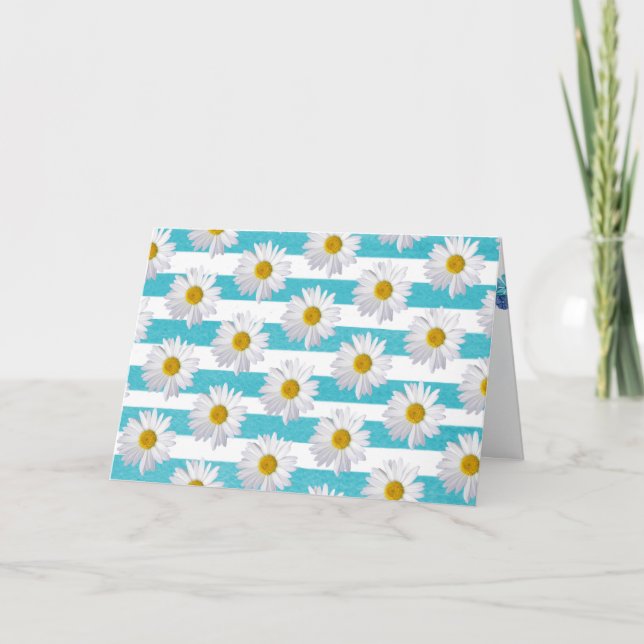 birthday white daisies on aqua stripe card (Front)